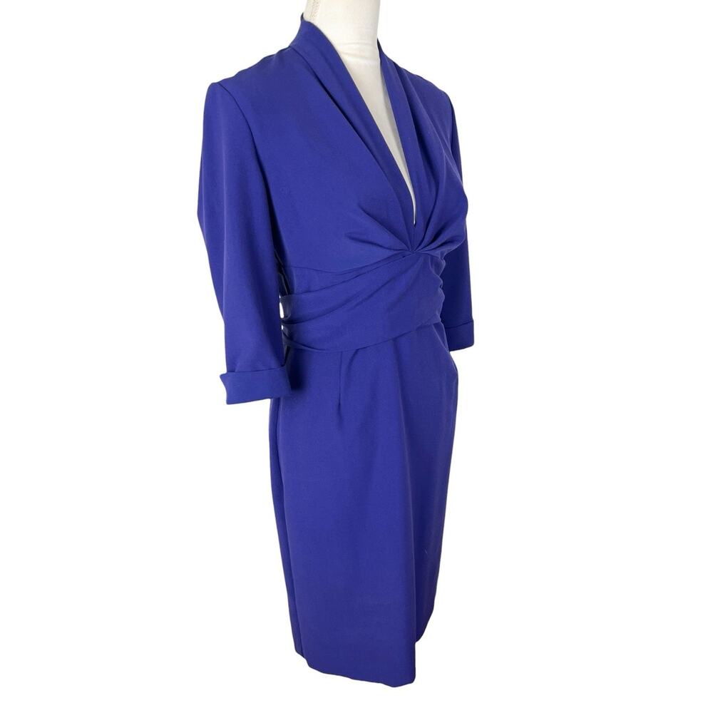 Black Halo Sheath Dress Wrap Snap Belt Half Sleeve Back Zip Career Work Size 6 - Picture 3 of 9